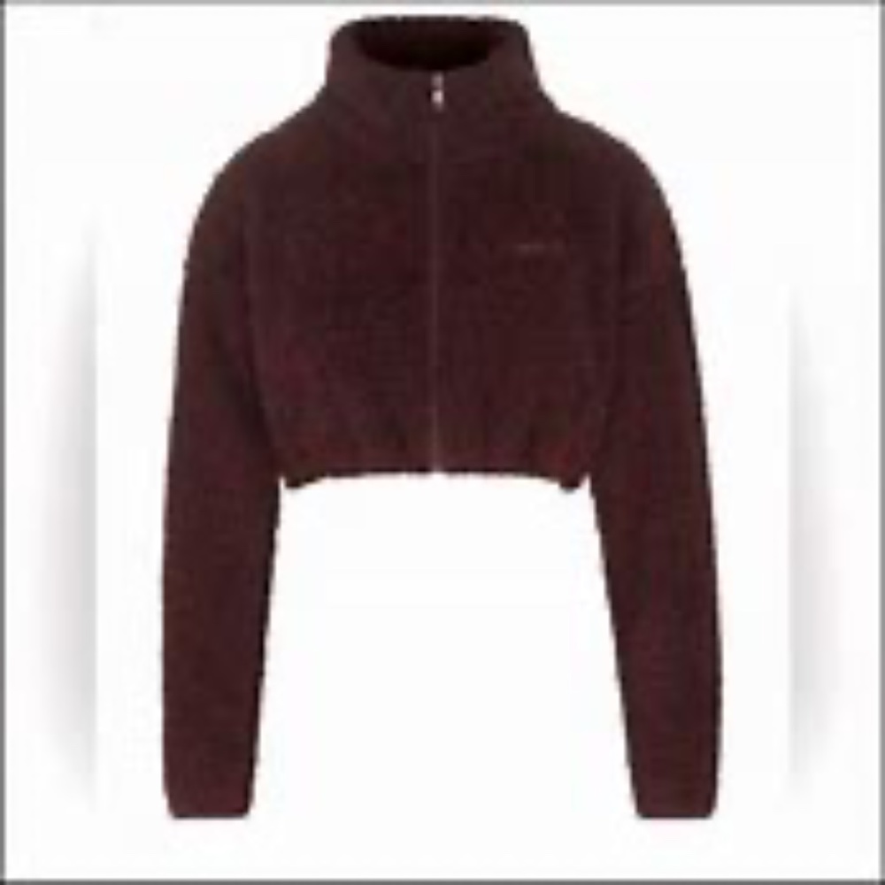SKIMS Espresso Brown Sherpa Cropped Teddy Bear Zip Up Jacket Sz 4X NWT
